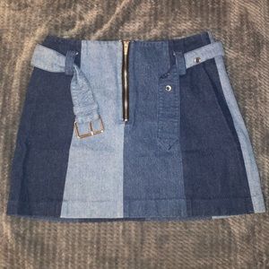 Mixed Denim Mini Skirt With Belt